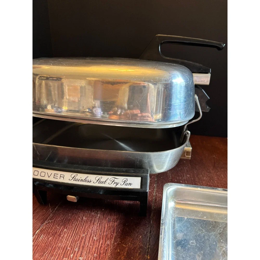 Hoover Vintage Electric Stainless Steel Fry Pan Skillet with Warming Tray 8650